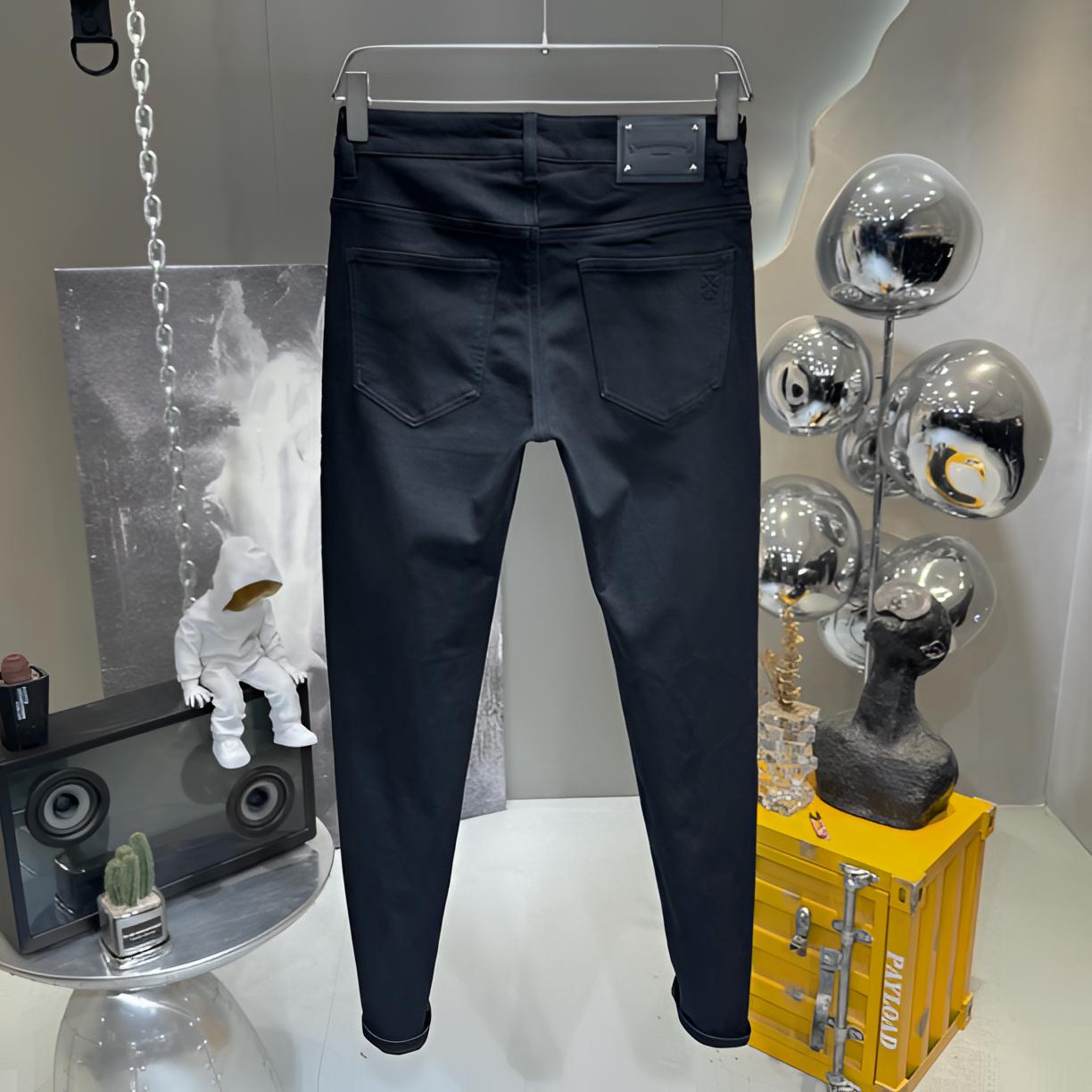 25秋季弹力男拉链新款休闲针织牛仔裤小直筒修身百搭2025弹力腰