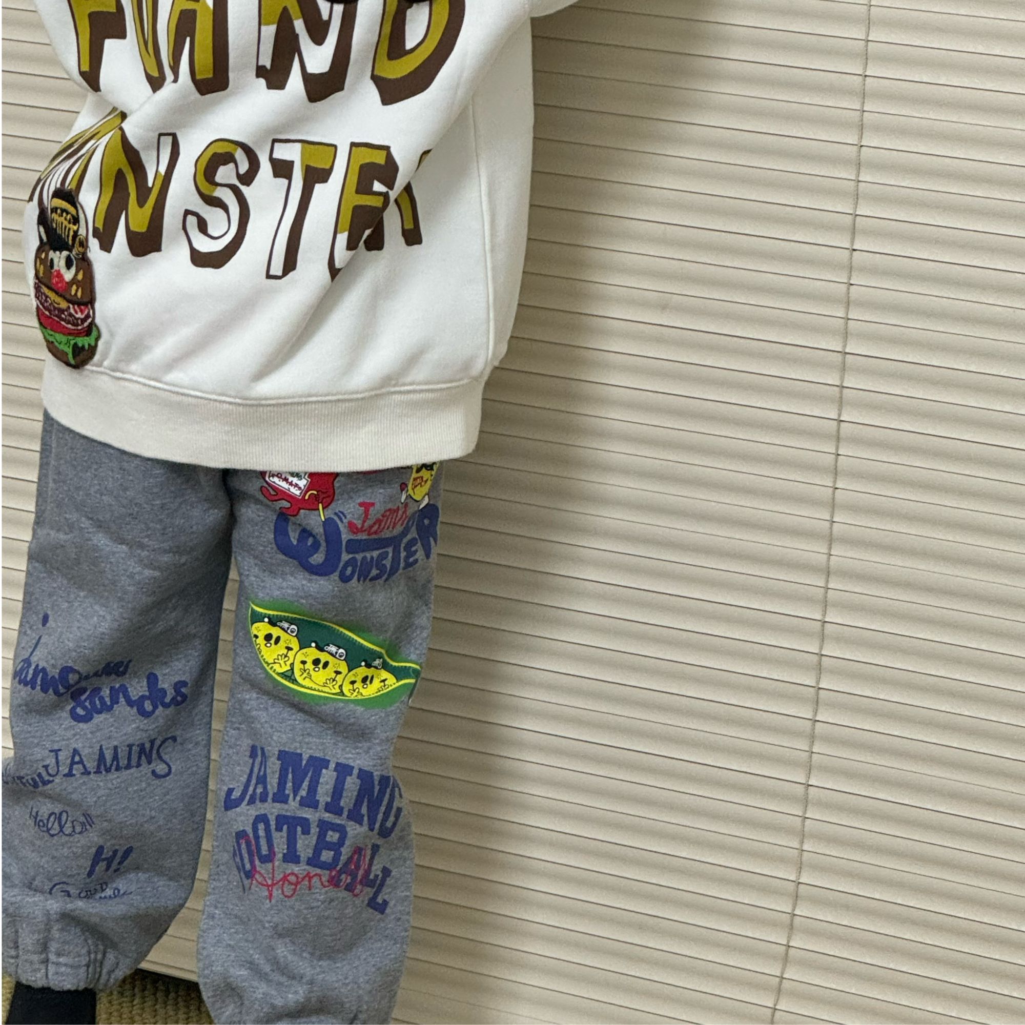 JAM秋冬童装加绒裤男女童潮范刺绣拔印水洗加绒休闲束脚裤日系裤