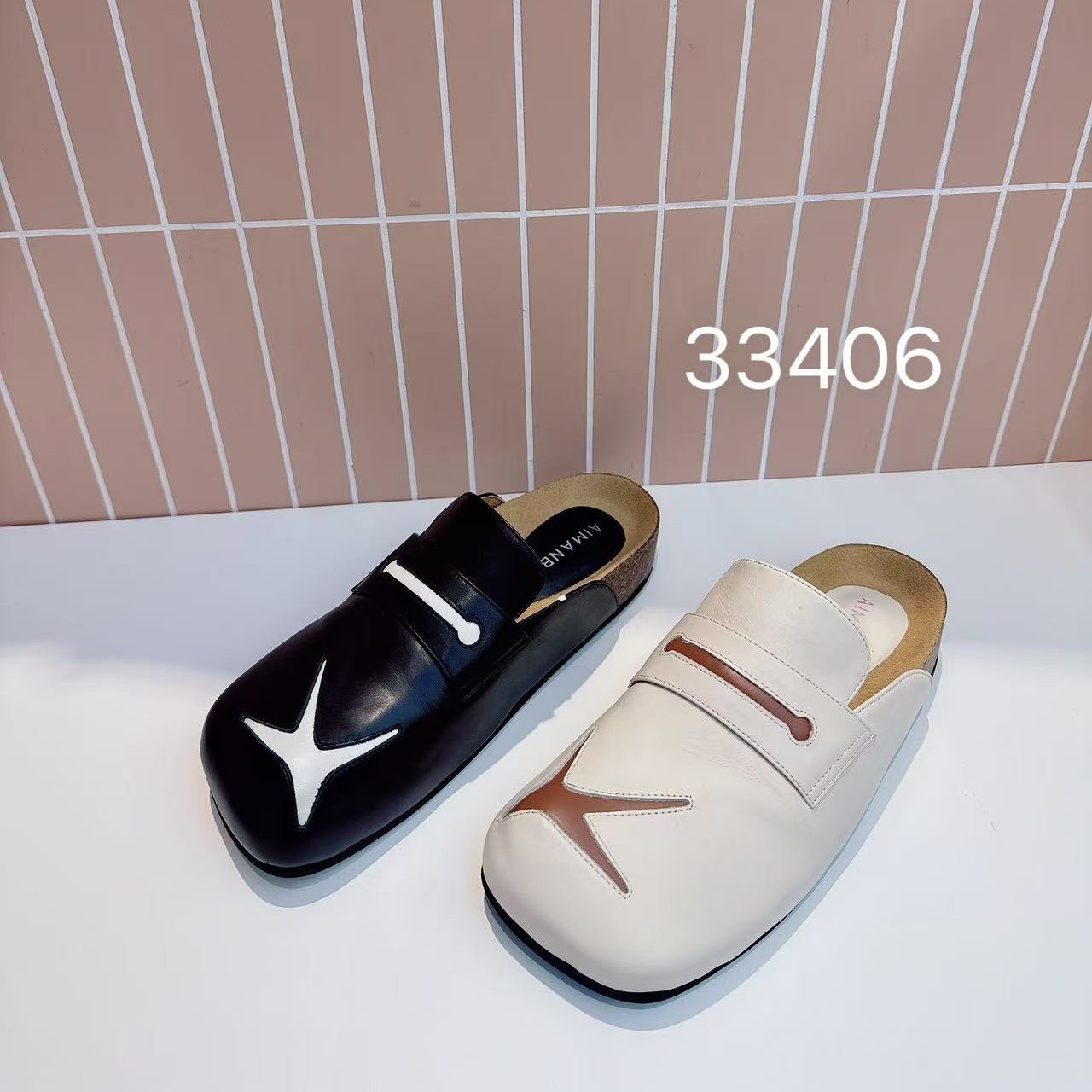 漫步佳人全牛皮半拖小众设计感穆勒拖