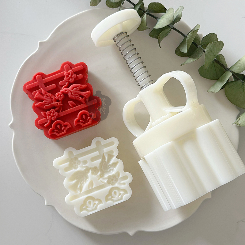 75g喜结连理中式喜饼模具diy 国潮风喜鹊梅花双喜中秋节月饼模具