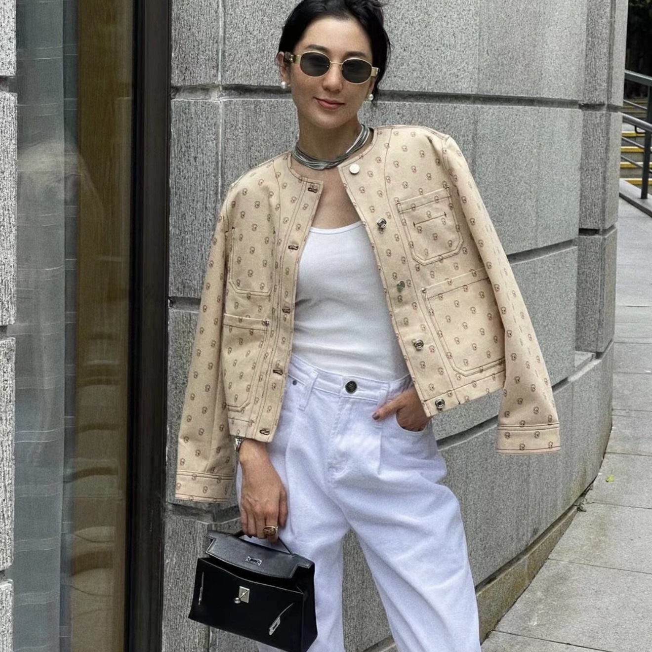 99新 Hermes/爱马仕 Hermes爱马仕印花牛仔外套尺码38