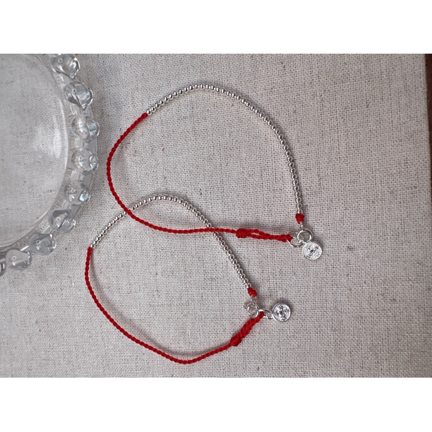 925银布艺手链 厂春节喜庆祝福银珠抽拉调节小红绳银手链最长19cm