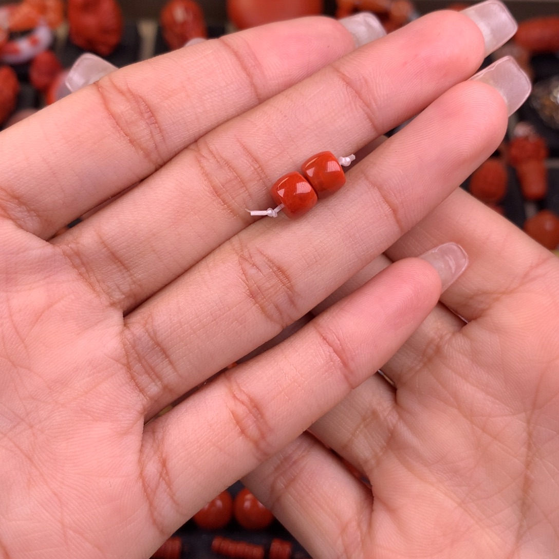 南红玛瑙未镶嵌直切对珠6+