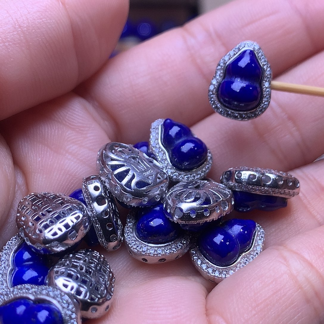 青金石银S925镶嵌隔珠背云