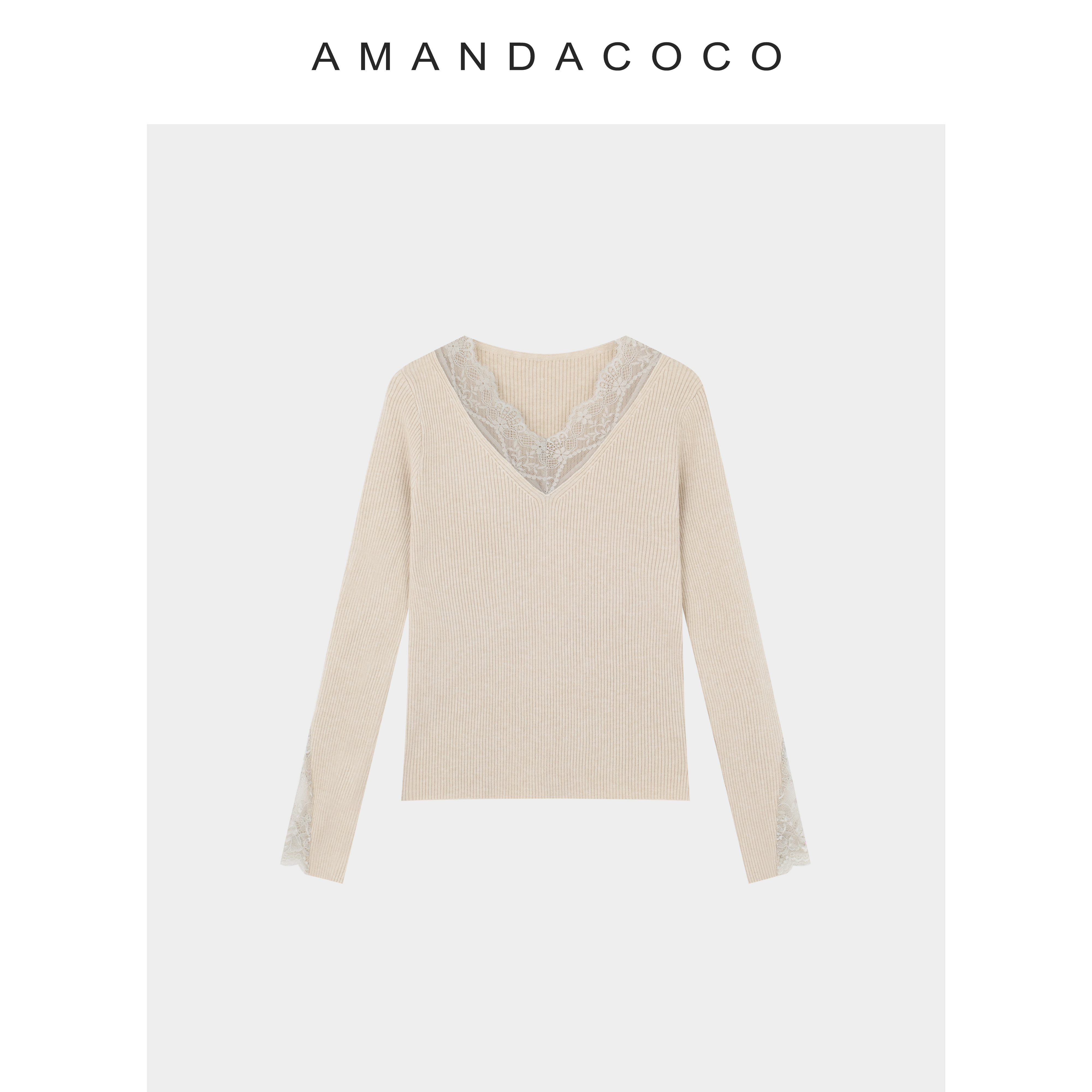 静静 | 浪漫底牌～25秋冬法式设计感蕾丝拼接v领修身针织打底