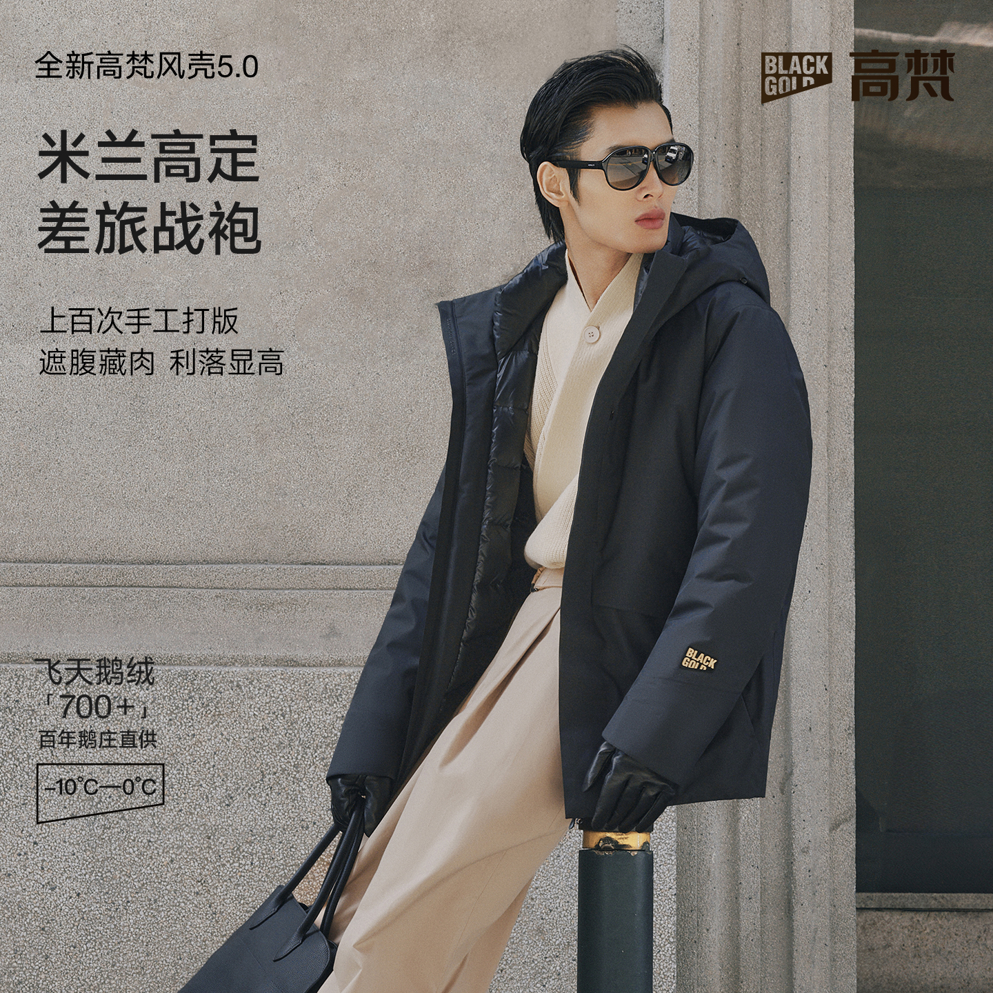 【黑金鹅绒服】高梵风壳5.0男款5分户外防风休闲保暖秋冬连帽羽绒服