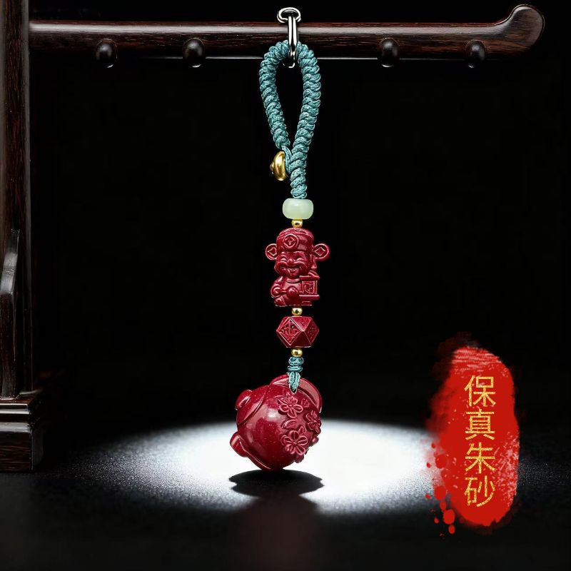 含辰砂工艺品天然·朱砂吊坠【财财茶壶】车钥匙挂件挂坠，真品朱砂
