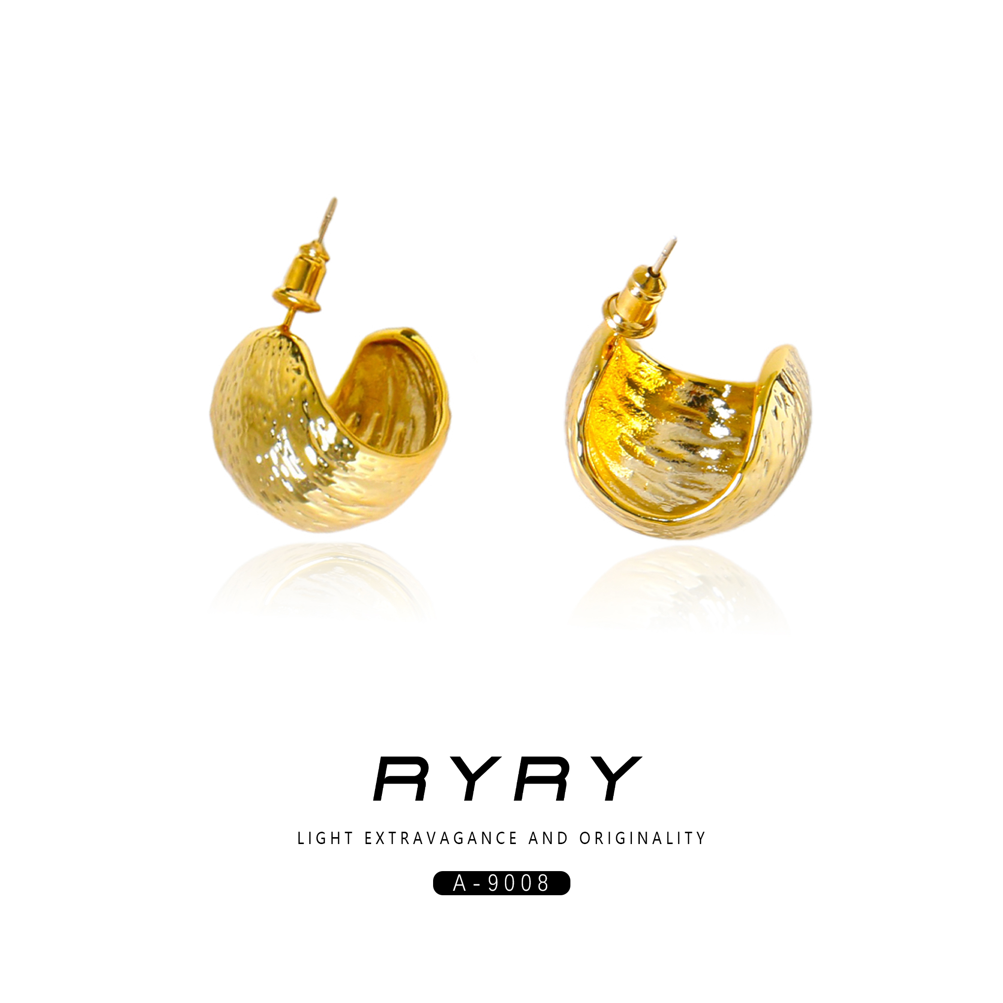 铜合金耳饰 RYRY欧美拉丝条纹弧形时尚复古潮流几何纹理C字耳环