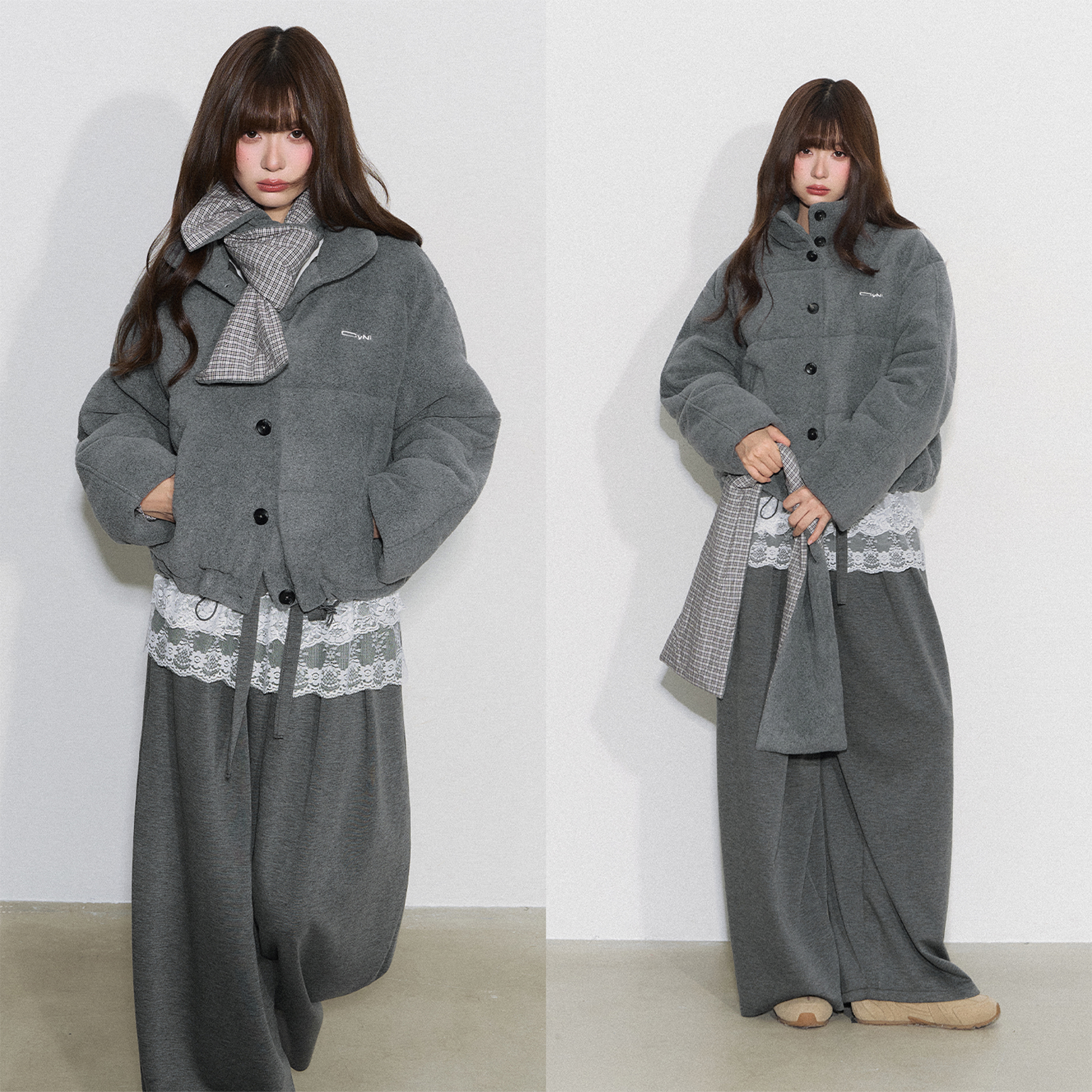 【达人福利款】CyNi【羔绒映灰】毛绒感加厚面包服灰色羊羔毛棉服外套