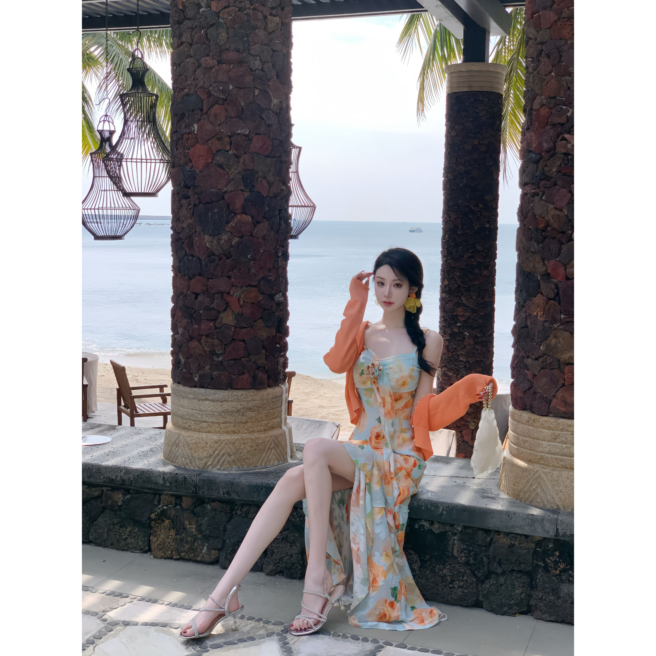 【雅乔定制】橘子汽水 收腰显瘦剪花吊带连衣裙DYCC-24128072