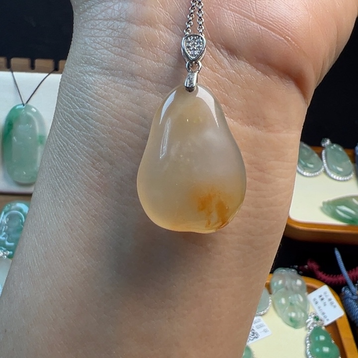 石英质玉银S925镀金镶嵌吊坠(不含链)