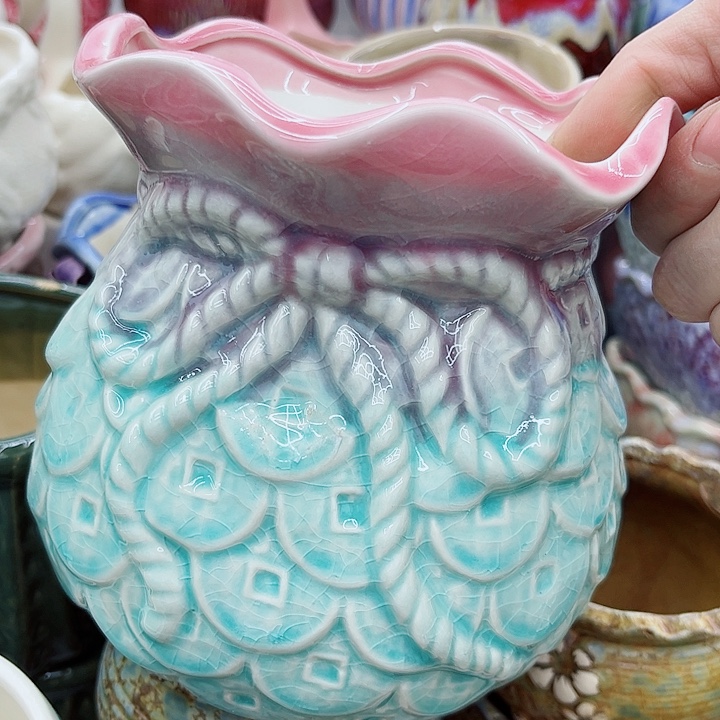 多肉绿植陶瓷花盆9.9包邮，有孔