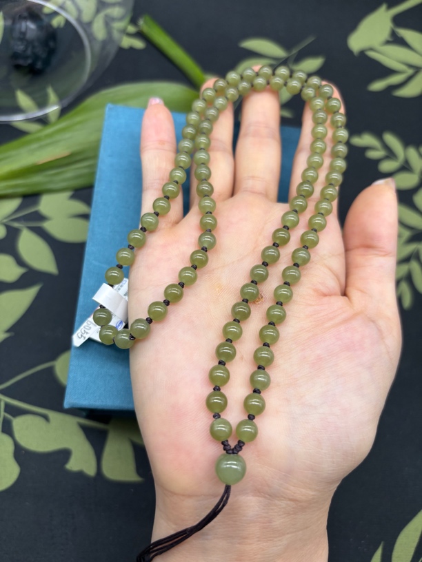 保真天然和田玉青黄口圆珠6mm项链玉石挂件绳毛衣链珠链时尚百搭