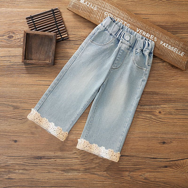 女童阔腿裤儿童牛仔裤中大童长裤女孩薄款童裤宝宝裤子洋气松紧