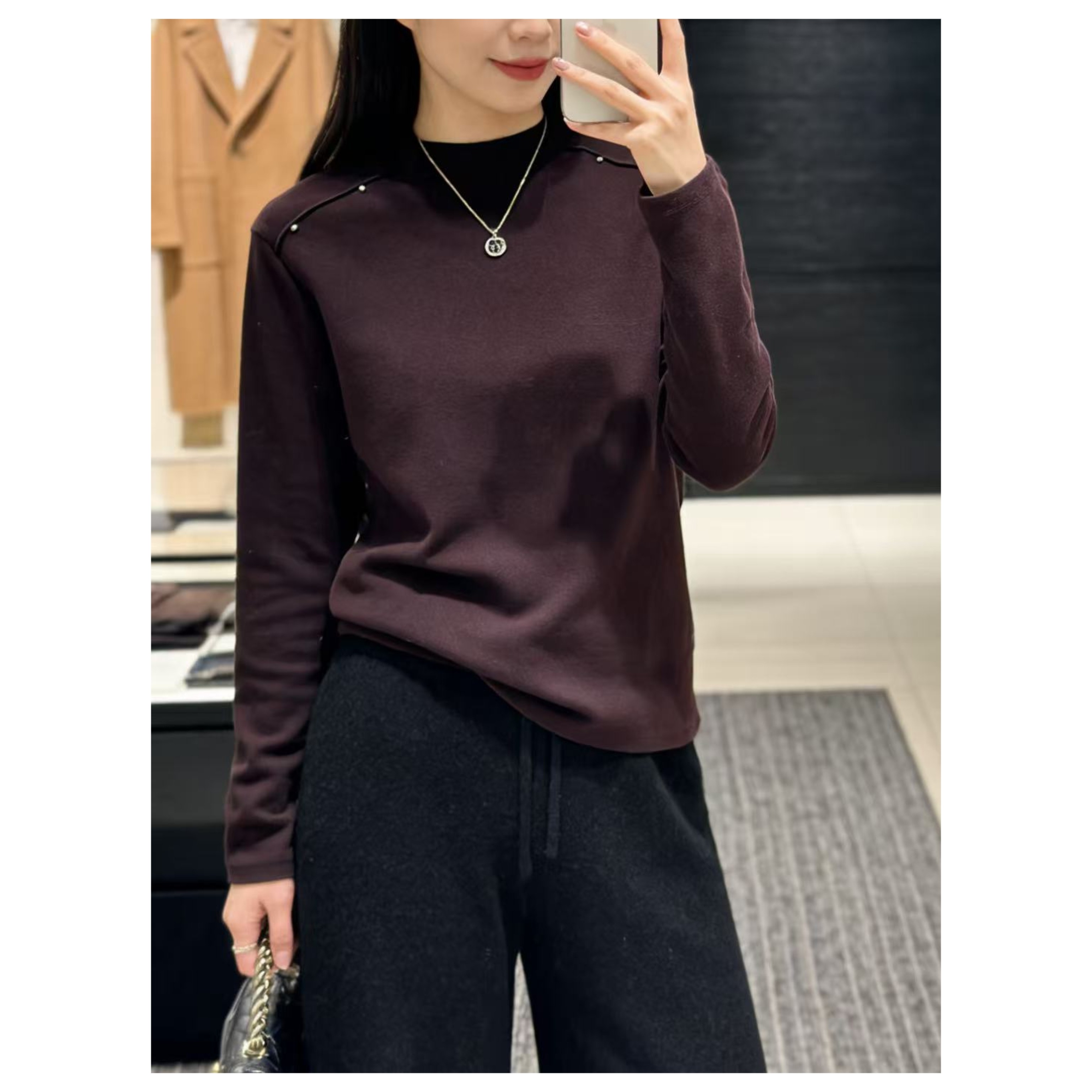 HK 胸92-150长57轻熟温柔套头拼读磨毛长袖打底保暖T恤上衣 4800
