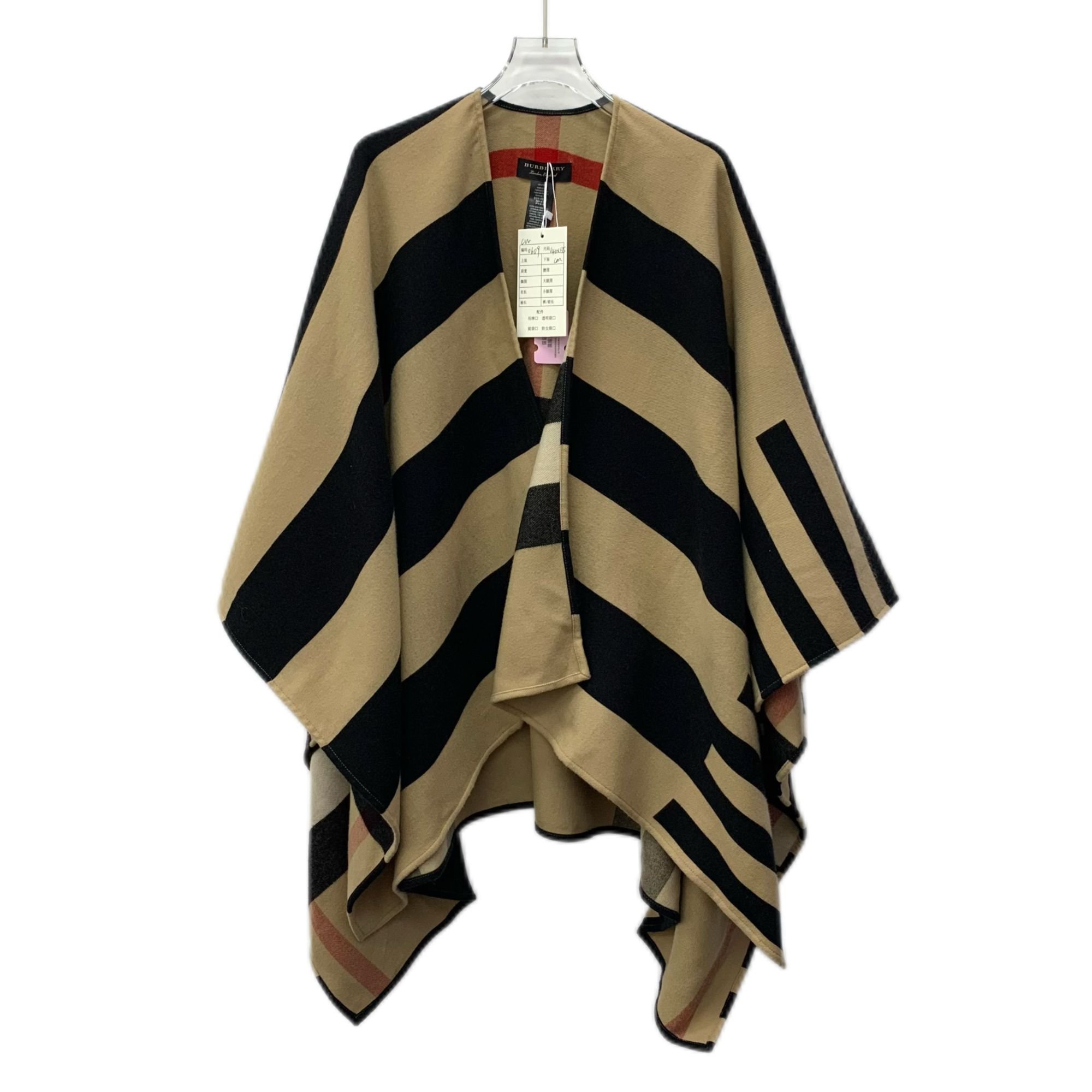 99新 BURBERRY/博柏利 CW0609  条纹羊毛斗篷披肩 140*135cm 