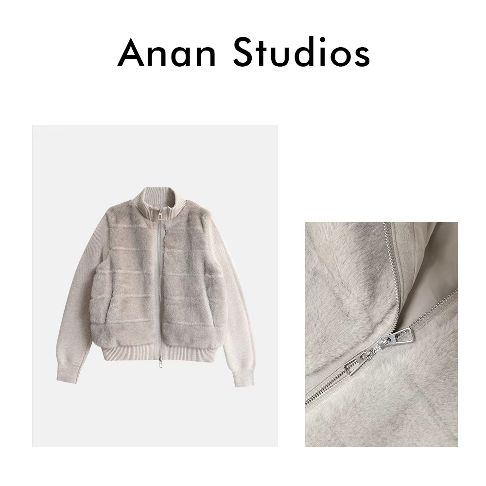 Anan Studios【千雪】假两件拼接皮草外套女冬季短款毛毛外套 2659