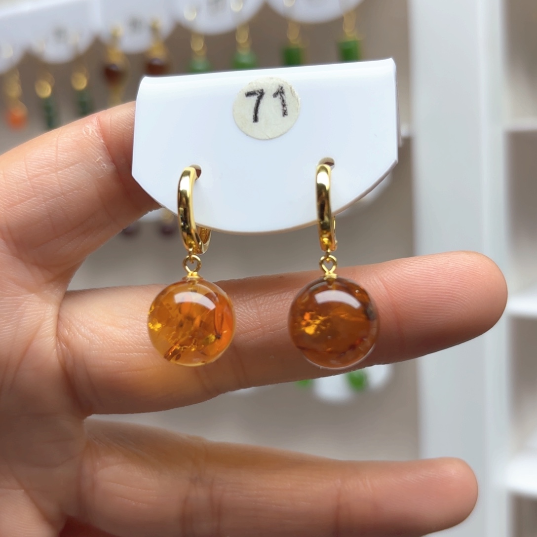 琥珀（花珀）耳饰银S925镶嵌花珀