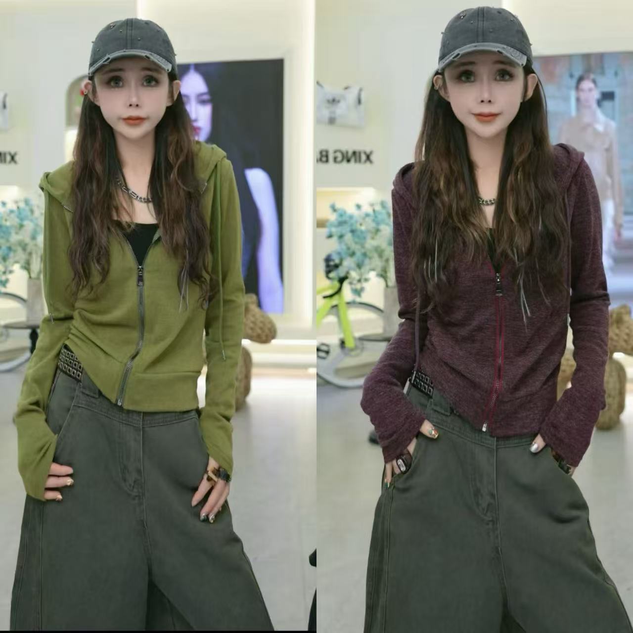 【清货宠粉】星宝定制美式复古拉链连帽混纺纱针织开衫打底外套1361