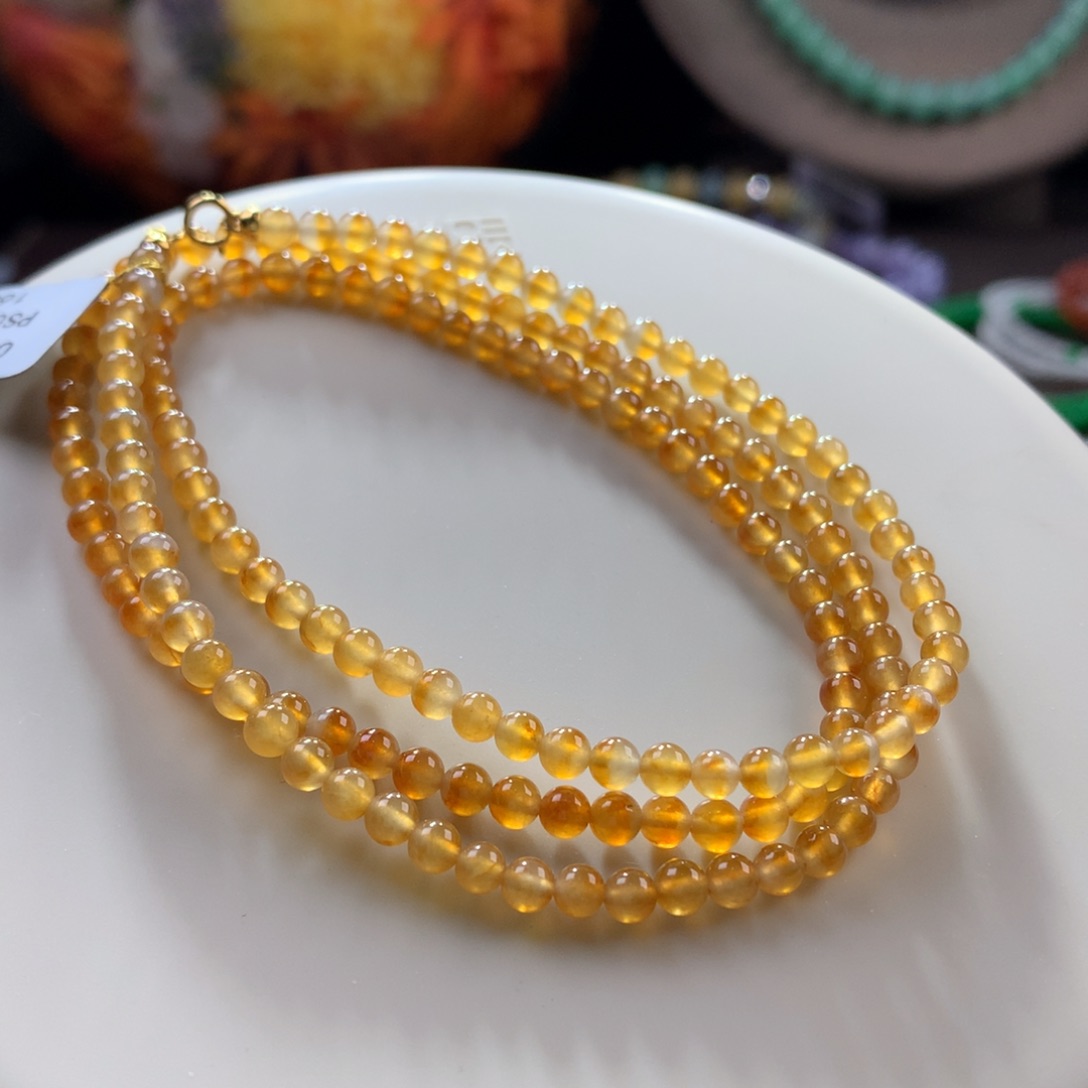 翡翠手链未镶嵌高冰起光亮色系金黄色小米