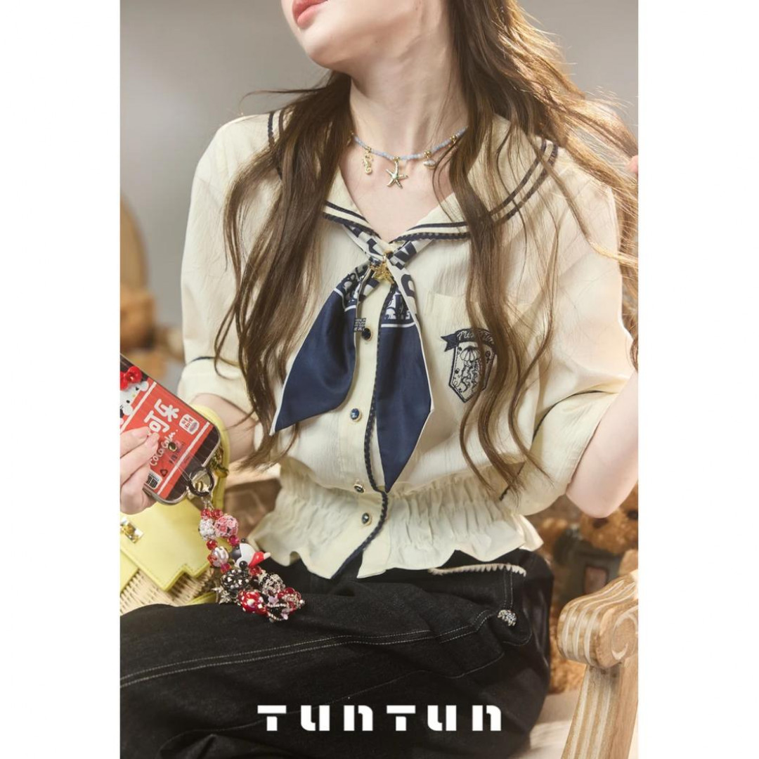 【航海日记，丝巾要自己配哦！】衬衫