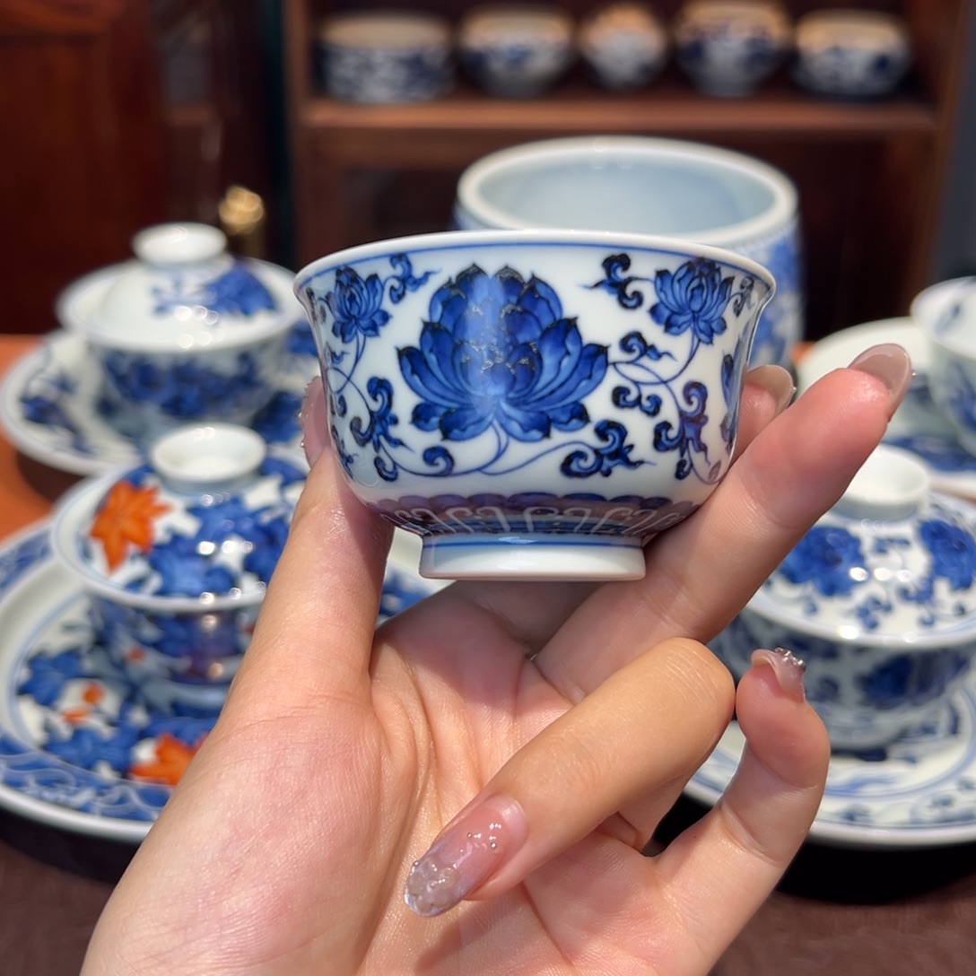 青花雯华堂手绘杯杯