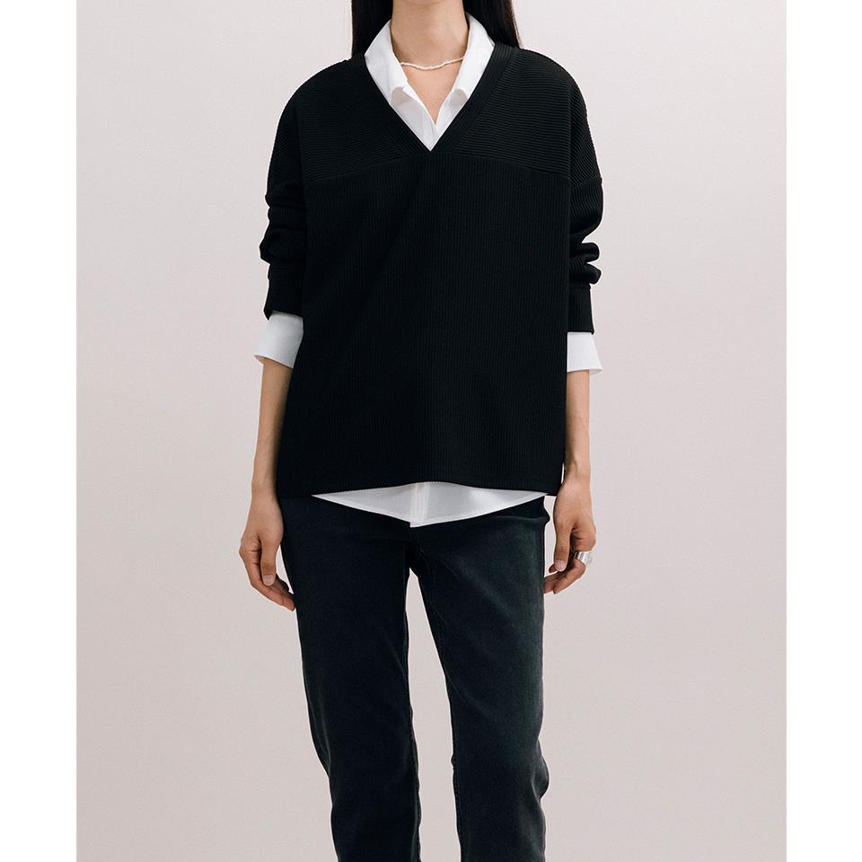 LESERBIE奕色V领套头长袖针织卫衣