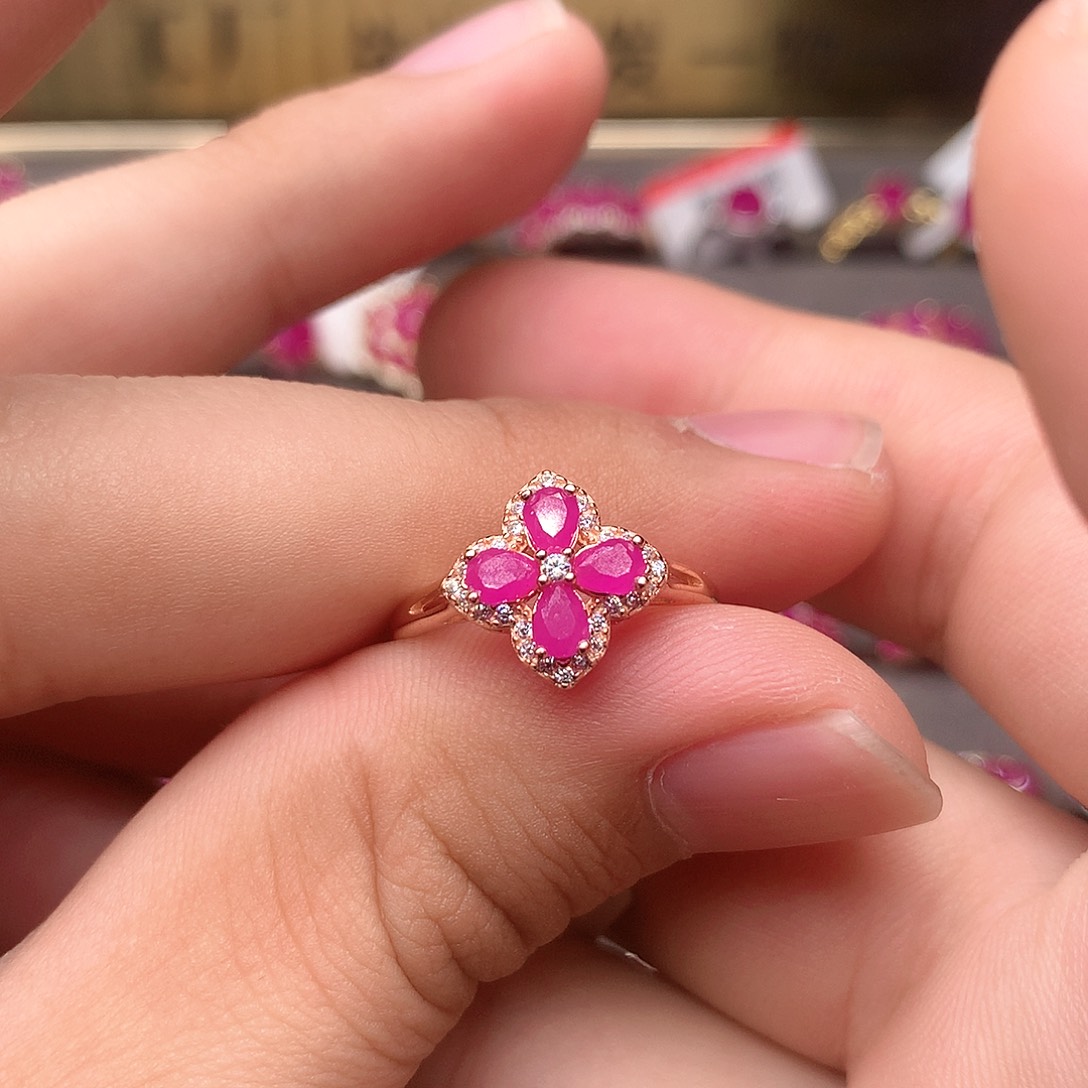 红宝石戒指银S925镶嵌