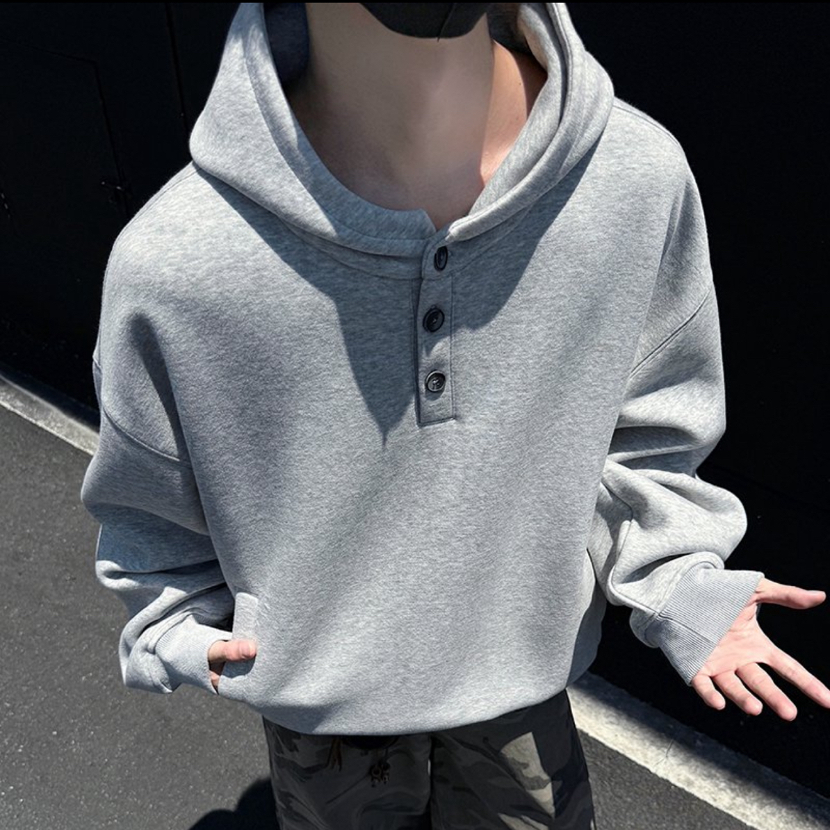 免烫处理卫衣潮长袖纽扣连帽卫衣重磅春季秋冬上衣连帽男女同款