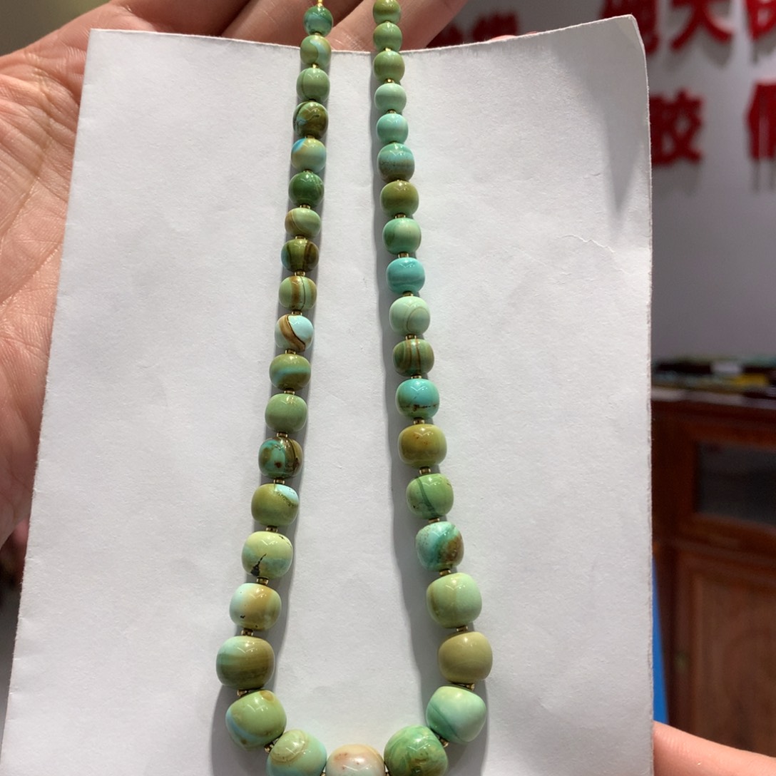 绿松石水波纹锁骨链18K金镶嵌
