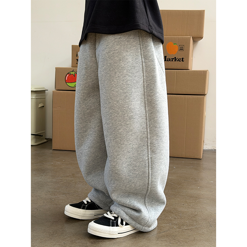 Mast亲子装羔羔绒弯刀卫裤2025冬新款青少年男女宽松中大童运动裤