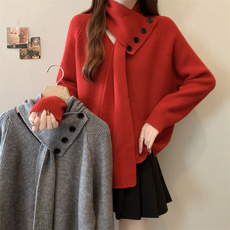 027大码女装2024秋冬季新款时尚休闲围脖保暖长袖毛衣