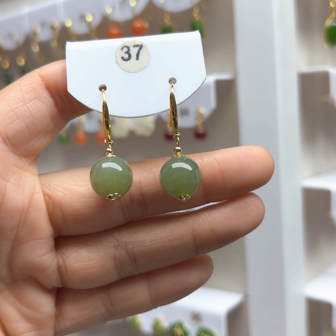 和田玉耳饰银S925镶嵌