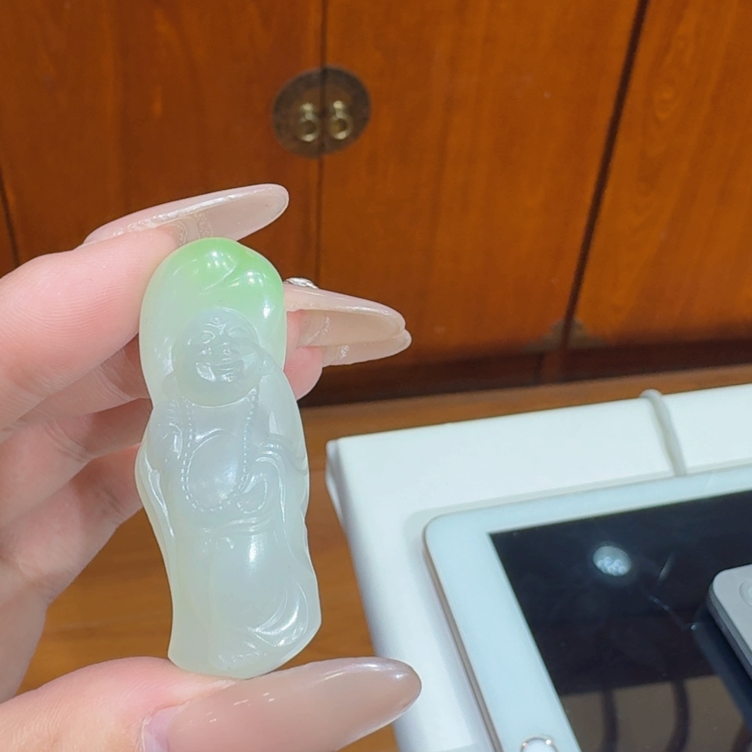 和田玉翠青三色佛公未镶嵌