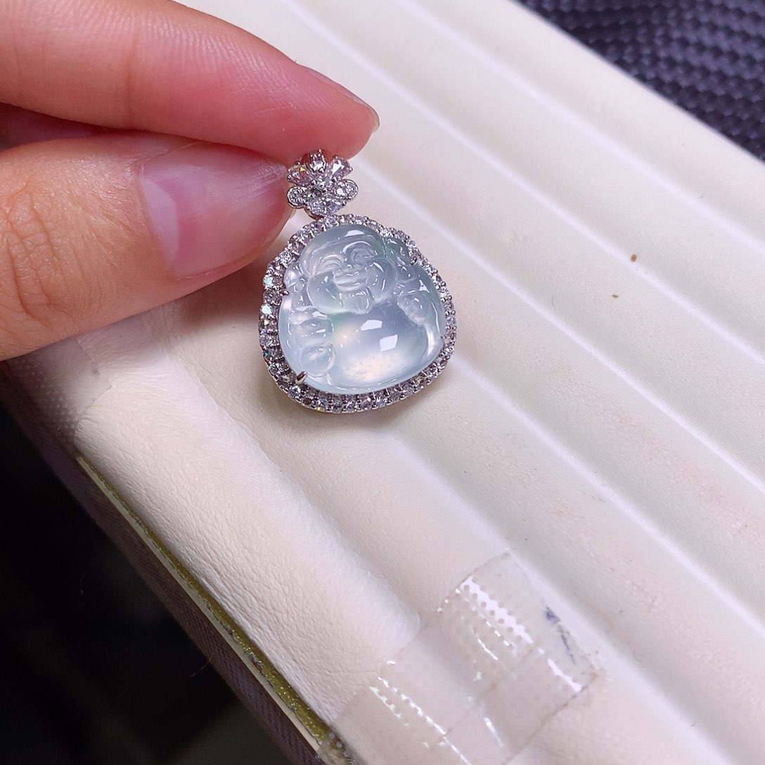 翡翠18K金镶嵌吊坠(不含链)