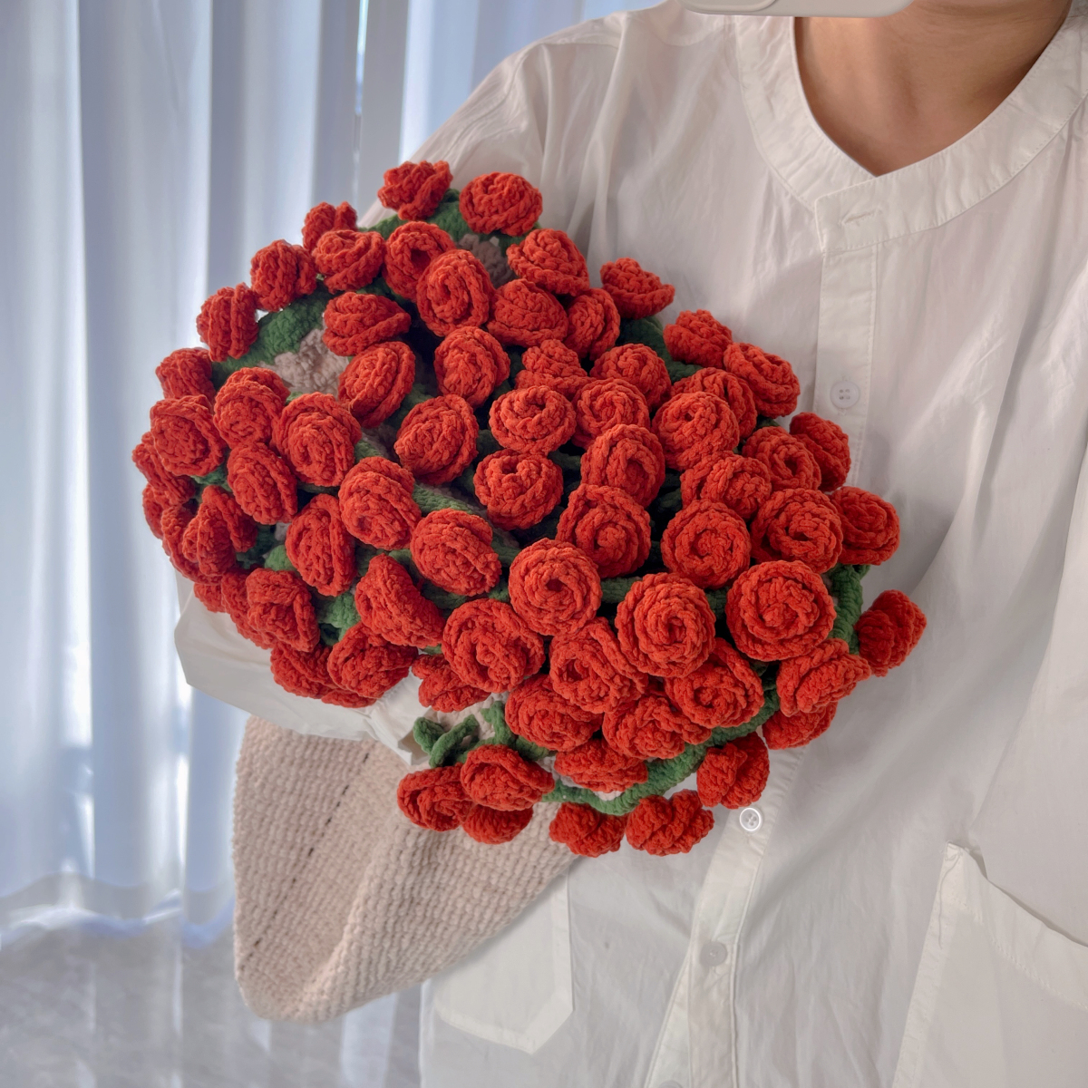 钩针绒线编织玫瑰花束盖毯手工自制diy铃兰花束毯材料送闺蜜女友