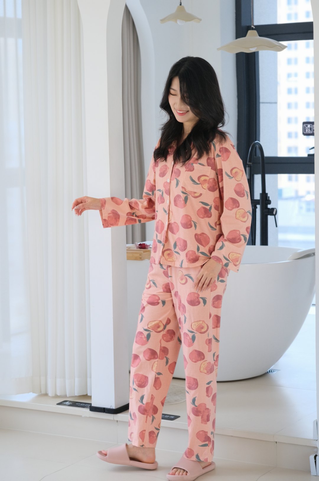 【桃里桃气】新款睡衣女春秋纯棉长袖开衫翻领全棉家居服套装秋冬季