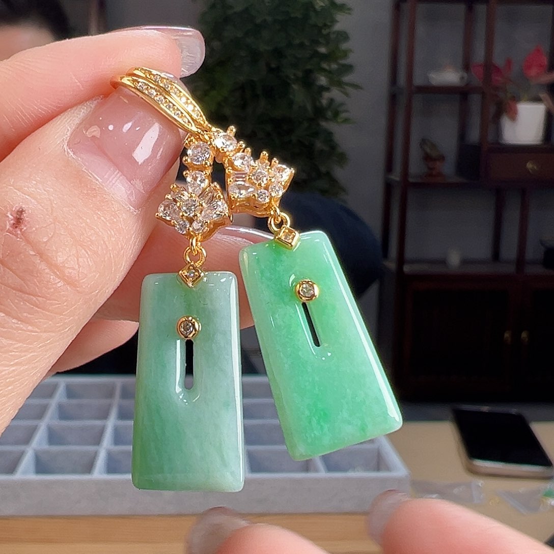 翡翠银S925镶嵌耳饰耳环16