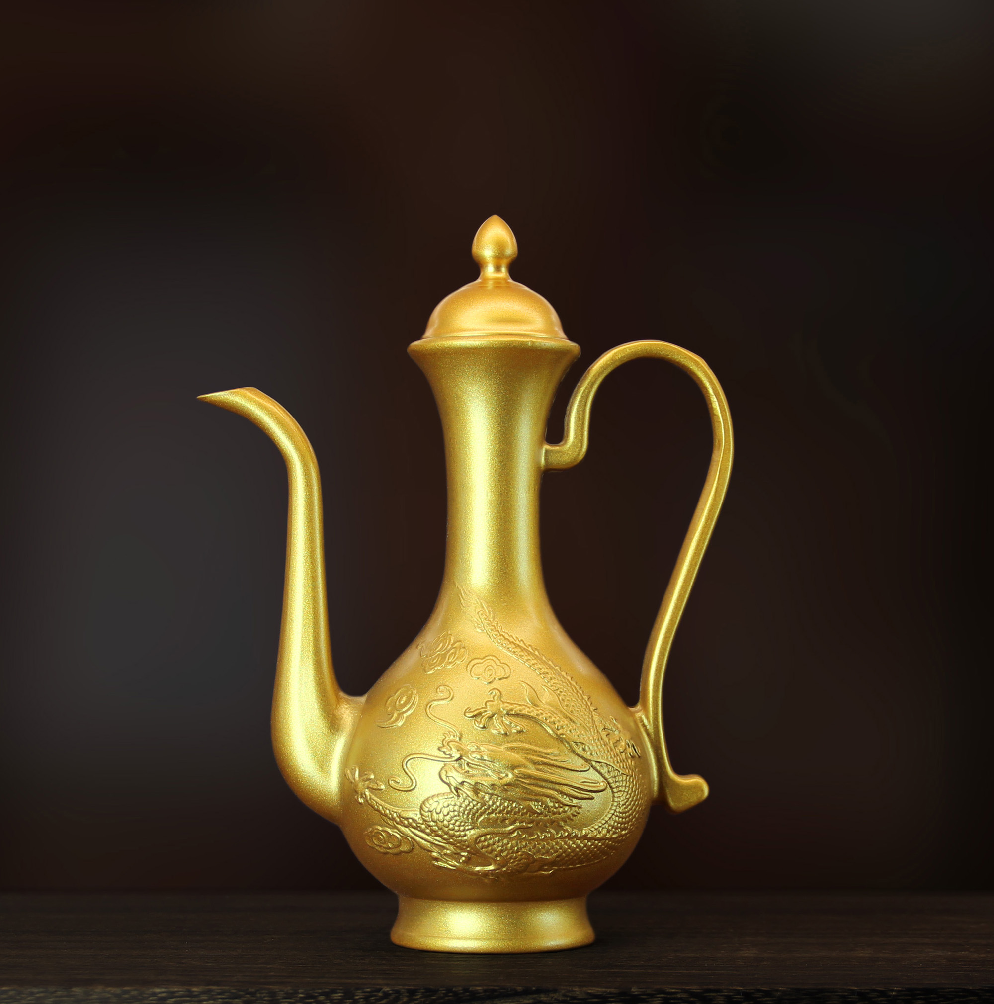 黄铜《龙凤酒壶》纯黄铜酒壶茶壶酒柜茶桌面供桌酒壶婚庆酒壶摆件