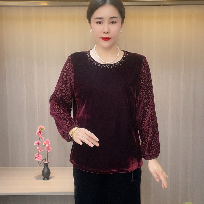 8671中老年女装秋冬显瘦宽松时尚圆领上衣气质洋气大码妈妈装