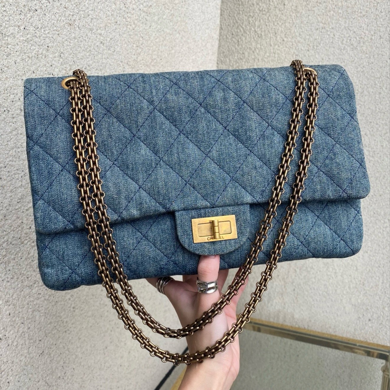 95新 Chanel/香奈儿 2.55中号丹宁牛仔单肩包/甄选