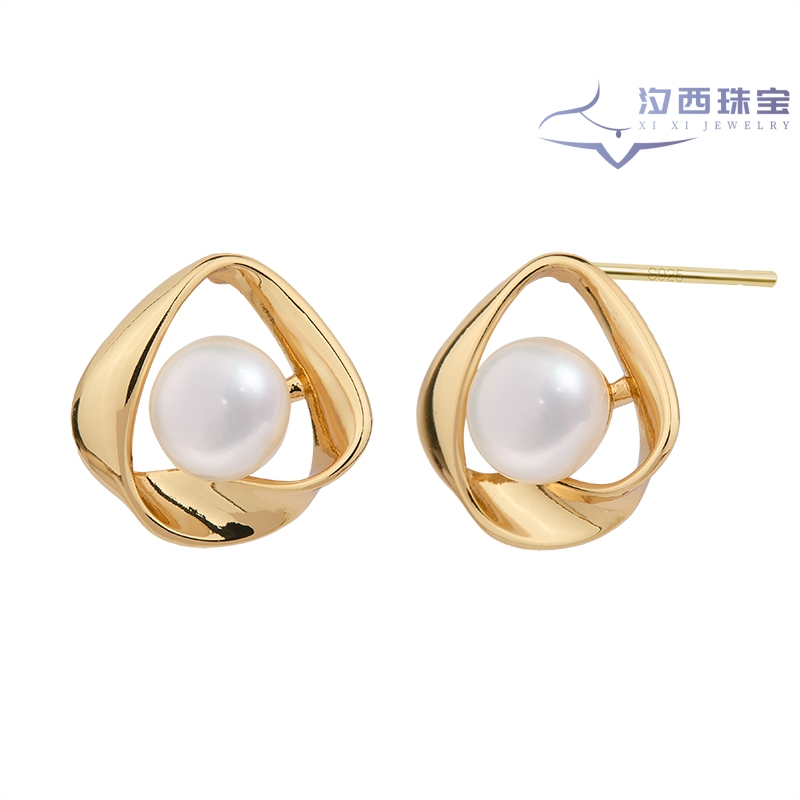 E8051【萤火】天然珍珠耳钉新款不规则耳环轻奢简约气质耳饰