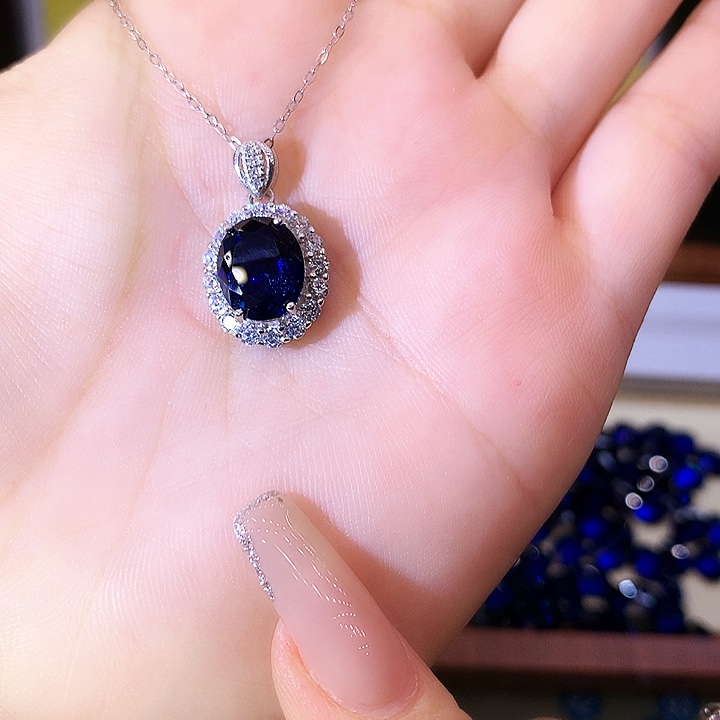 蓝宝石吊坠(赠链)银S925镶嵌