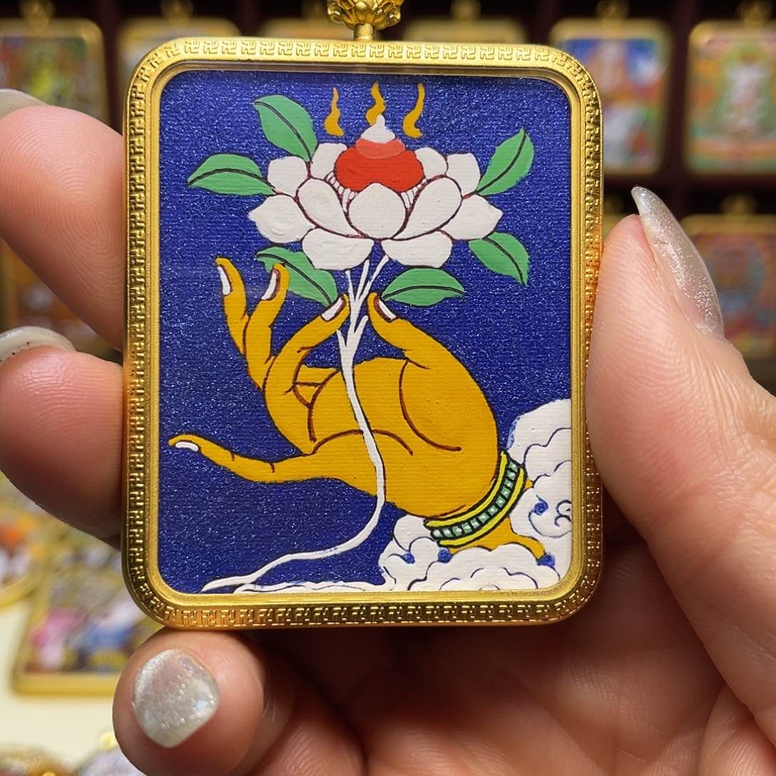 吊坠莲花，纯手绘唐卡