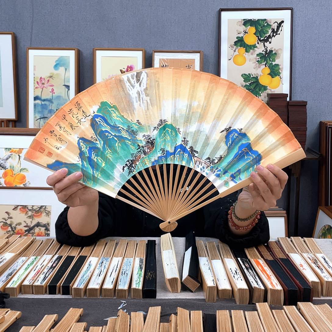 国画95寸玉竹-纯手绘-文玩扇骨（默认粘好）