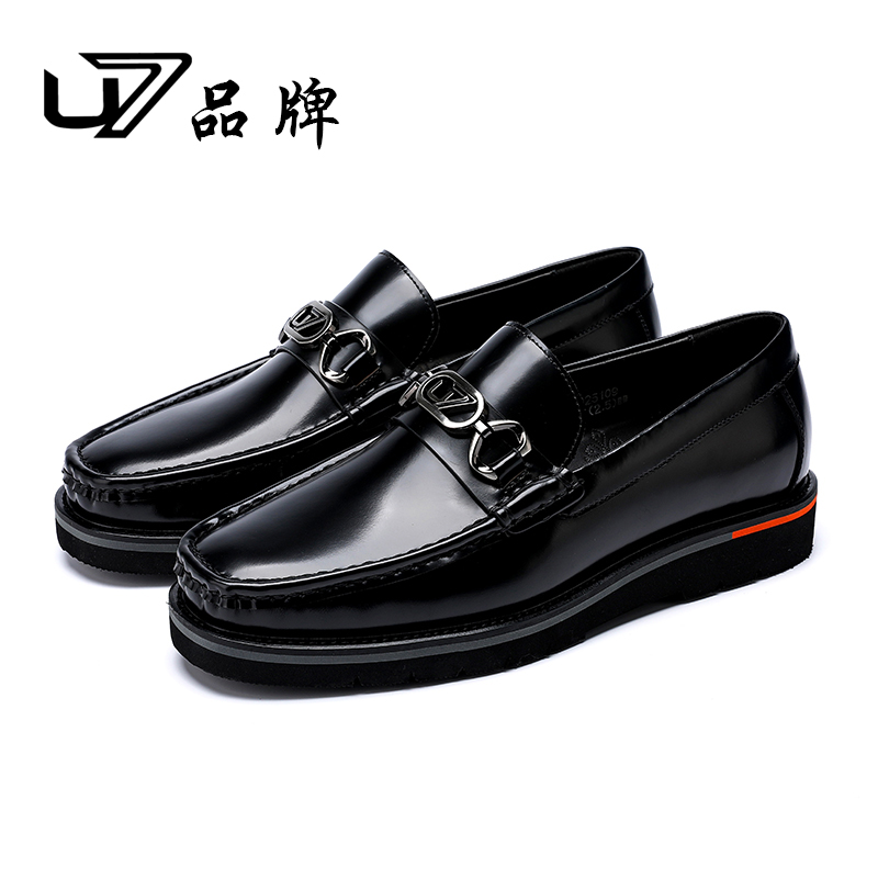 U7品牌男鞋 开边珠头层牛皮 新款时尚潮流男士百搭商务休闲皮鞋男