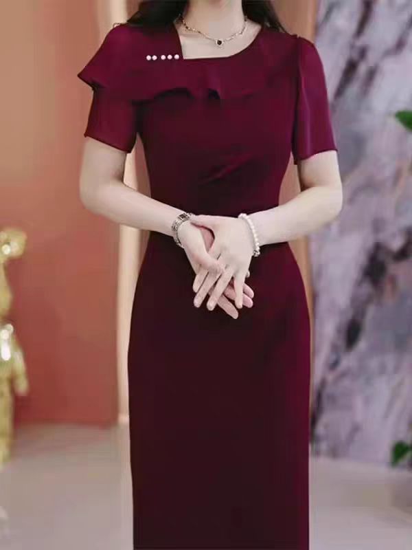 F597 连衣裙2025新款女妈妈高端修身时尚收腰显瘦气质中长款