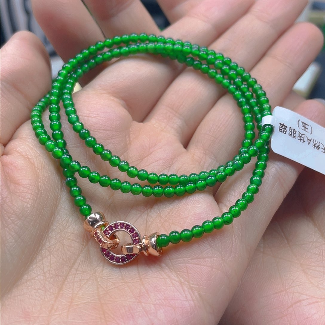 翡翠手串未镶嵌天然A货翡翠长珠串卡3辣