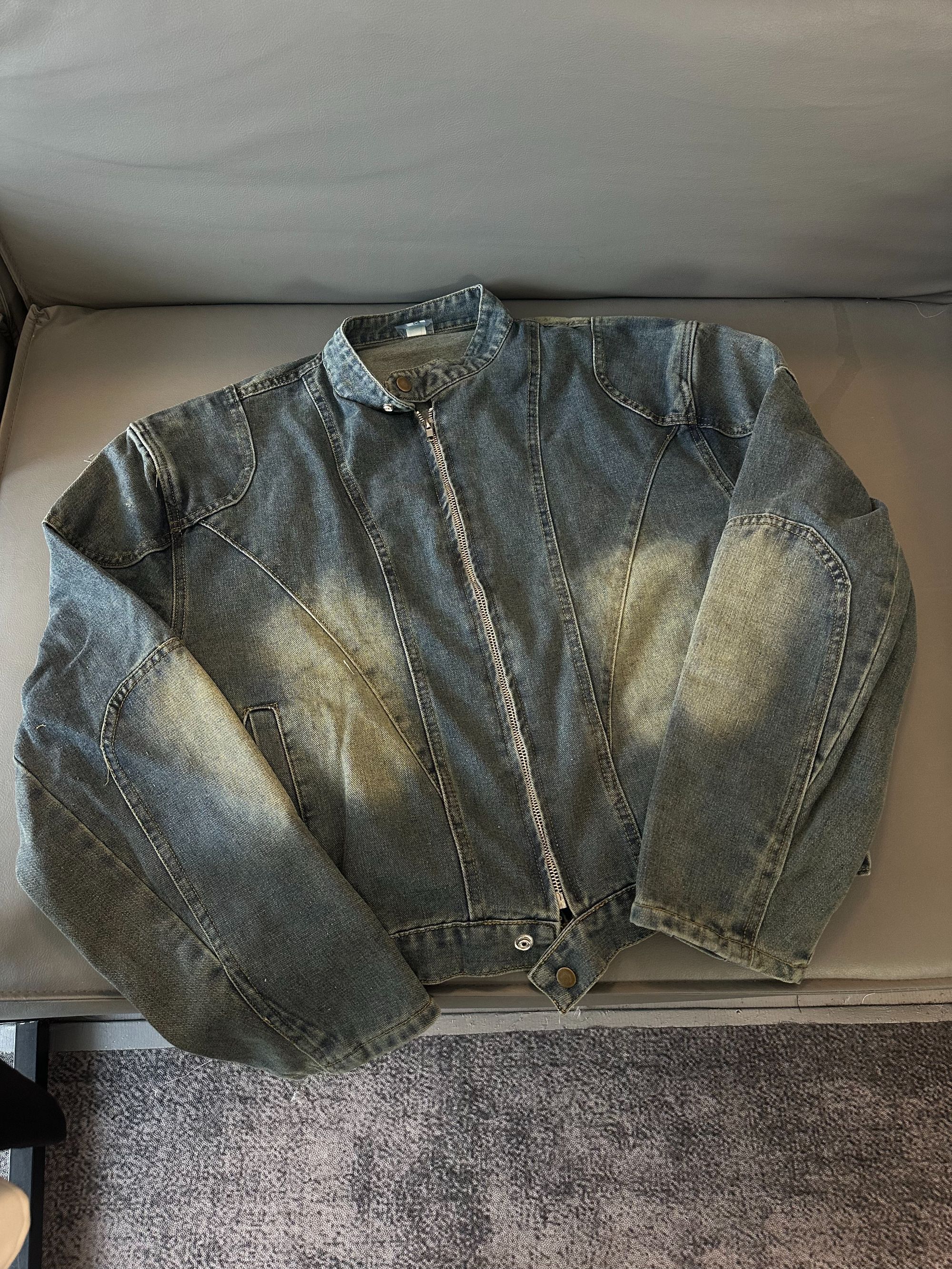 FJ5 春秋简约高级设计感立领外套复古牛仔夹克