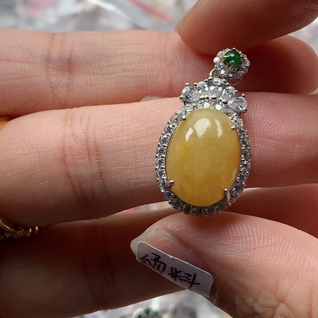 翡翠银S925镶嵌戒指天然翡翠吊坠